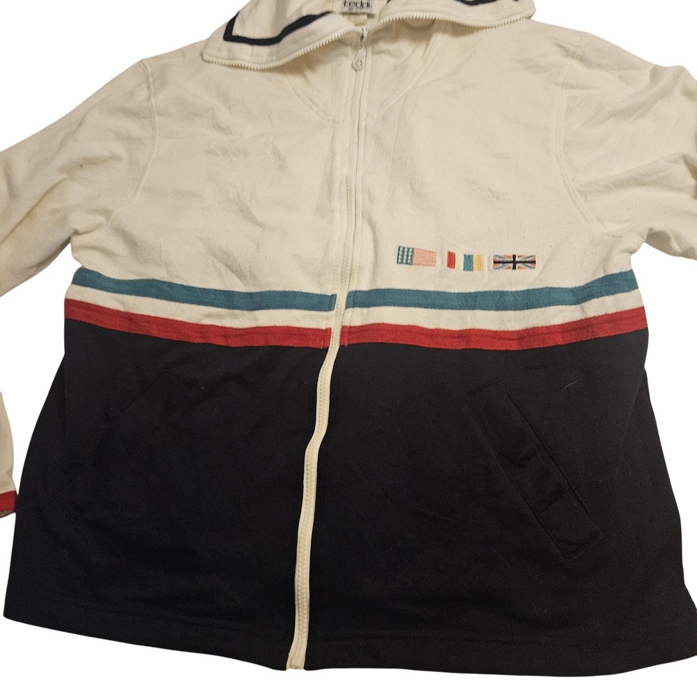 Vintage Teddi Jacket Mens Large White Navy Red Flags Full Zip Retro 90s Nautical